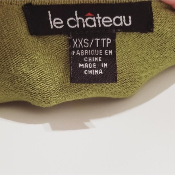 Le Château Bell Sleeve tie neck sash Knit Ribbed Top- Grass Green- XXS - Picture 7 of 16